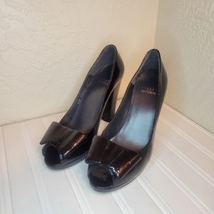 Stuart weitzman black patent leather peep toe pumps